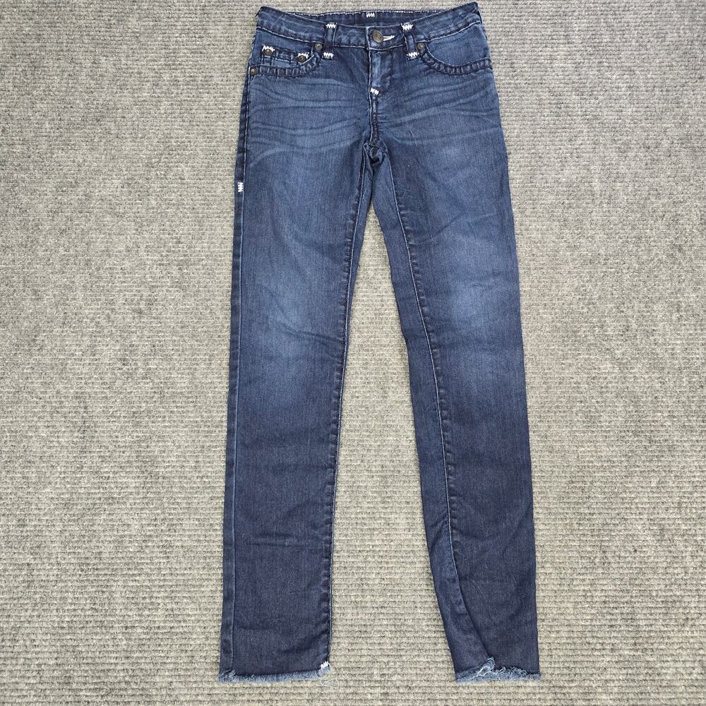 True Religion Casey Jeans Womens 12 26x29 Dark Wash Raw Hem Flap Pocket Stretch